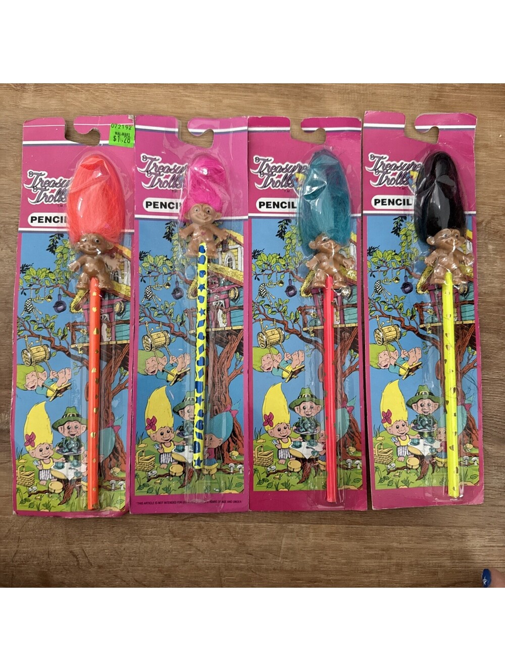 4 NEW In Package  1991 Treasure Trolls Pencils from Ace Novelty Co. Inc.